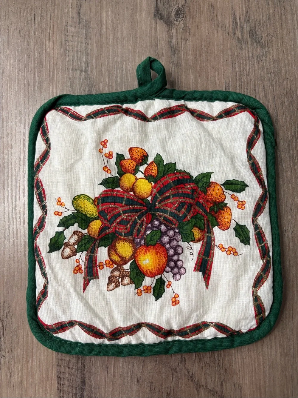 Vintage Potholder Fruit and Holly Holiday Potholder